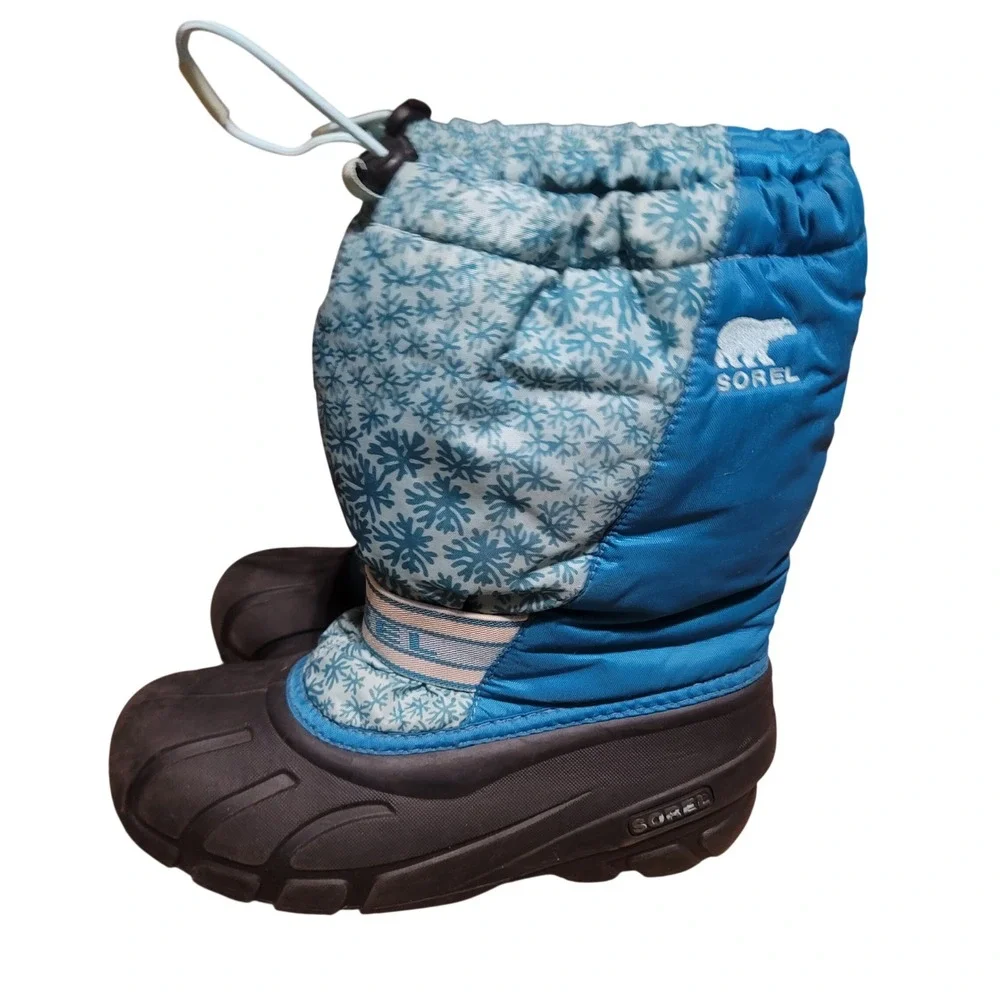Sorel Snow Boots Waterproof Insulated Kids Size 6Youth Girls Blue Snowflake‎
